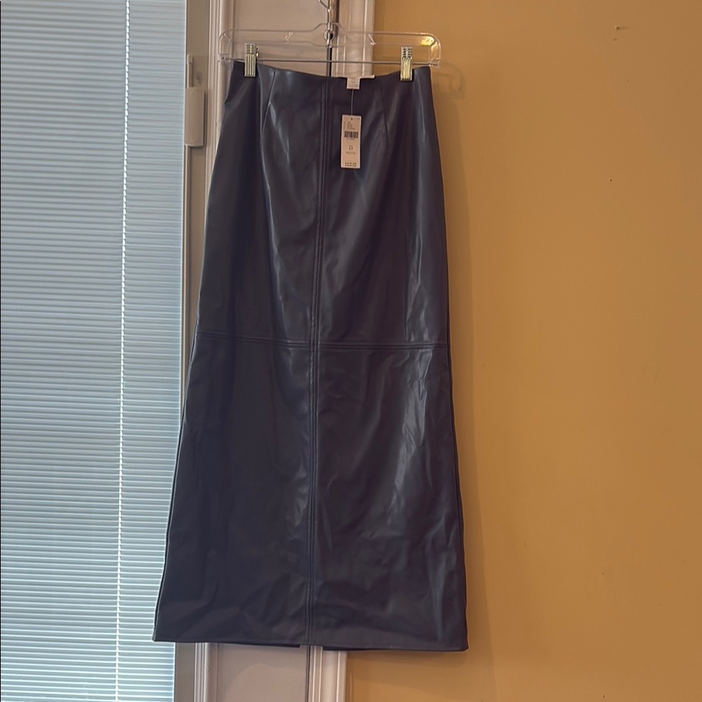 Elegant Blue Grey Faux Leather Skirt